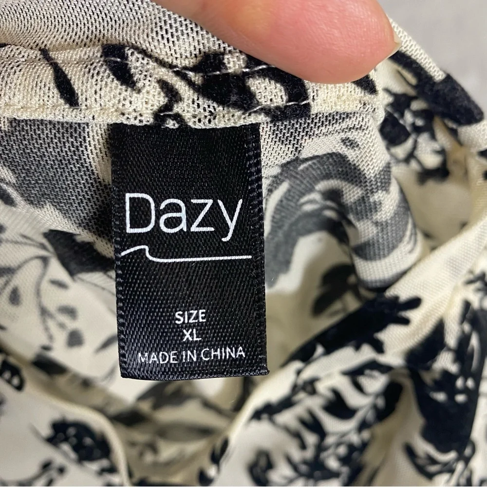 Dazy Black Floral See-through Long Sleeve Top Size XL